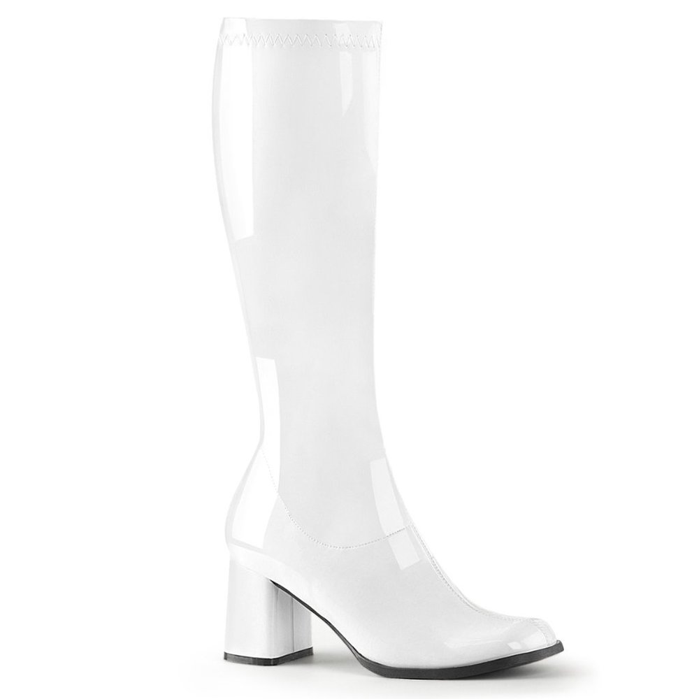 GoGo300 white patent GoGo Boots.